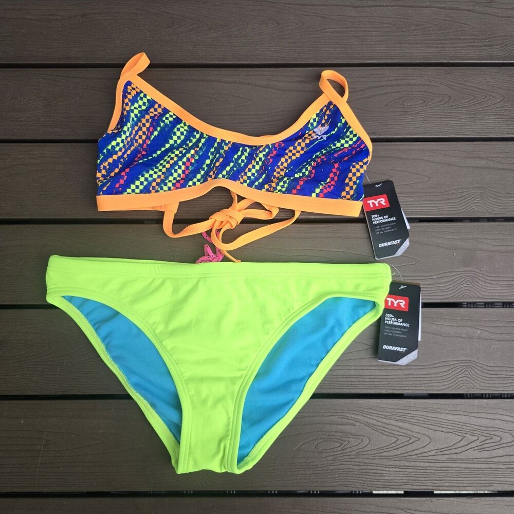 TYR Women's Orange Sassari Crosscutfit Tieback Workout Bikini Size L New